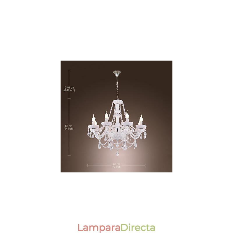 Lámpara de araña de cristal blanco de 8 luces para sala de estar moderna