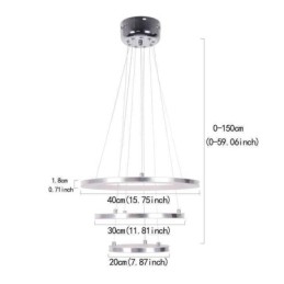 Lámpara colgante moderna de acrílico con 3 anillos, 40 + 30 + 20 cm