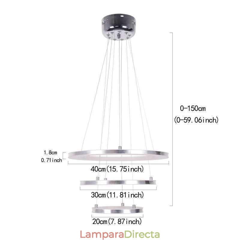 Lámpara colgante moderna de acrílico con 3 anillos, 40 + 30 + 20 cm