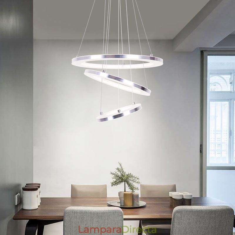 Lámpara colgante moderna de acrílico con 3 anillos, 40 + 30 + 20 cm