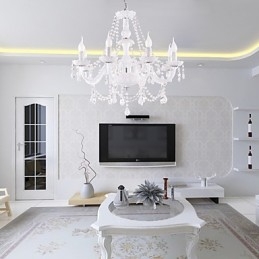 Lámpara de araña de cristal blanco de 8 luces para sala de estar moderna