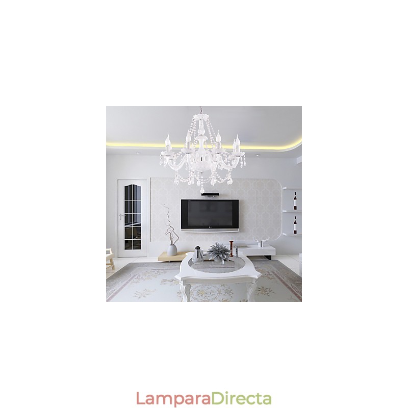 Lámpara de araña de cristal blanco de 8 luces para sala de estar moderna