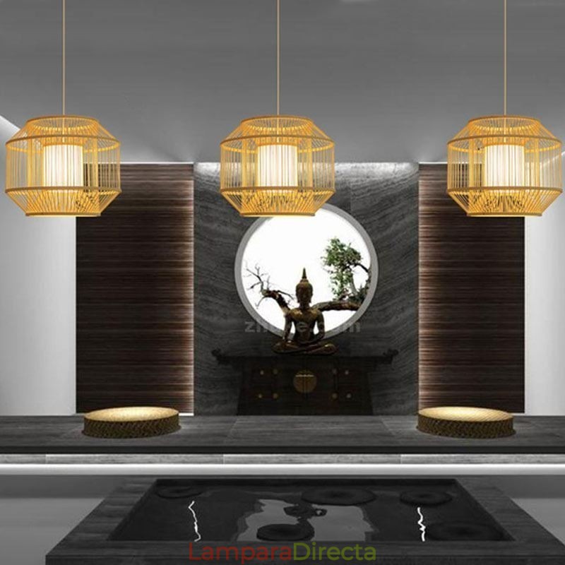 Lámpara colgante de bambú con forma de linterna, lámpara colgante japonesa creativa