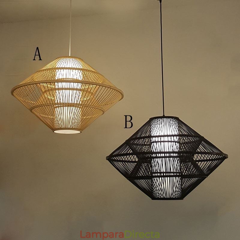 Lámpara colgante de bambú con diseño de giroscopio