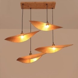 Lámpara colgante de hojas creativas, lámpara colgante de bambú contemporánea, iluminación para salón de té