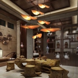 Lámpara colgante de hojas creativas, lámpara colgante de bambú contemporánea, iluminación para salón de té