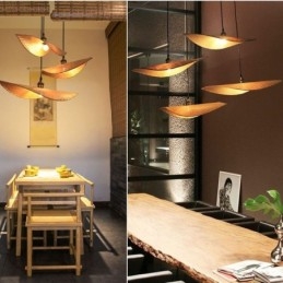 Lámpara colgante de hojas creativas, lámpara colgante de bambú contemporánea, iluminación para salón de té