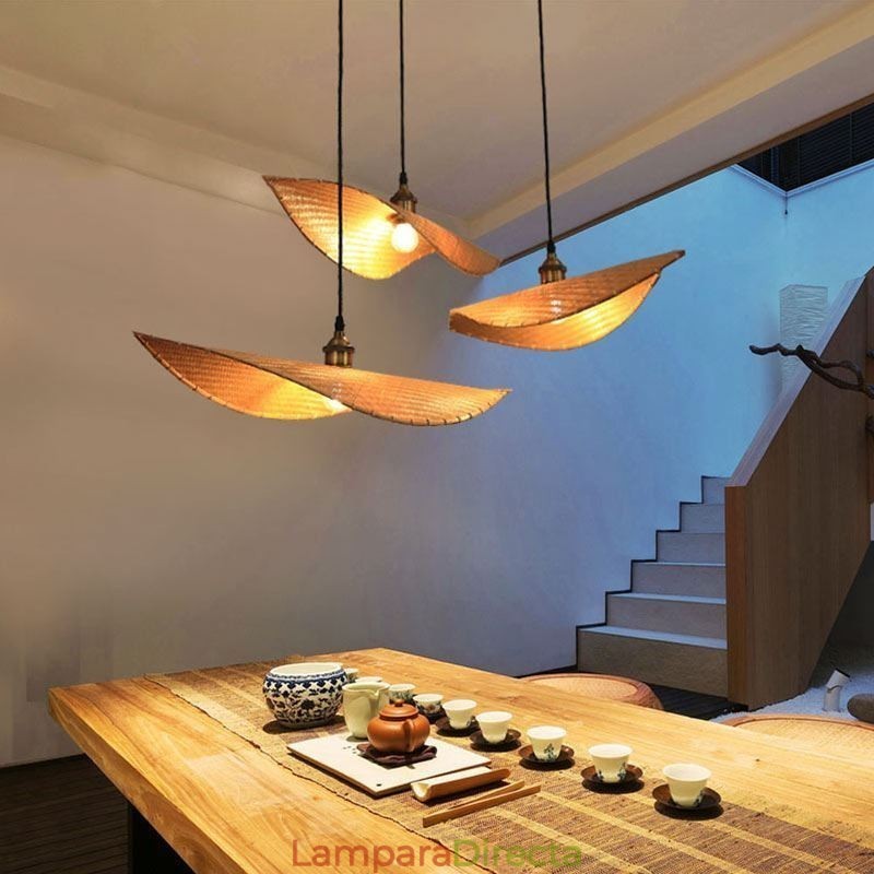 Lámpara colgante de hojas creativas, lámpara colgante de bambú contemporánea, iluminación para salón de té