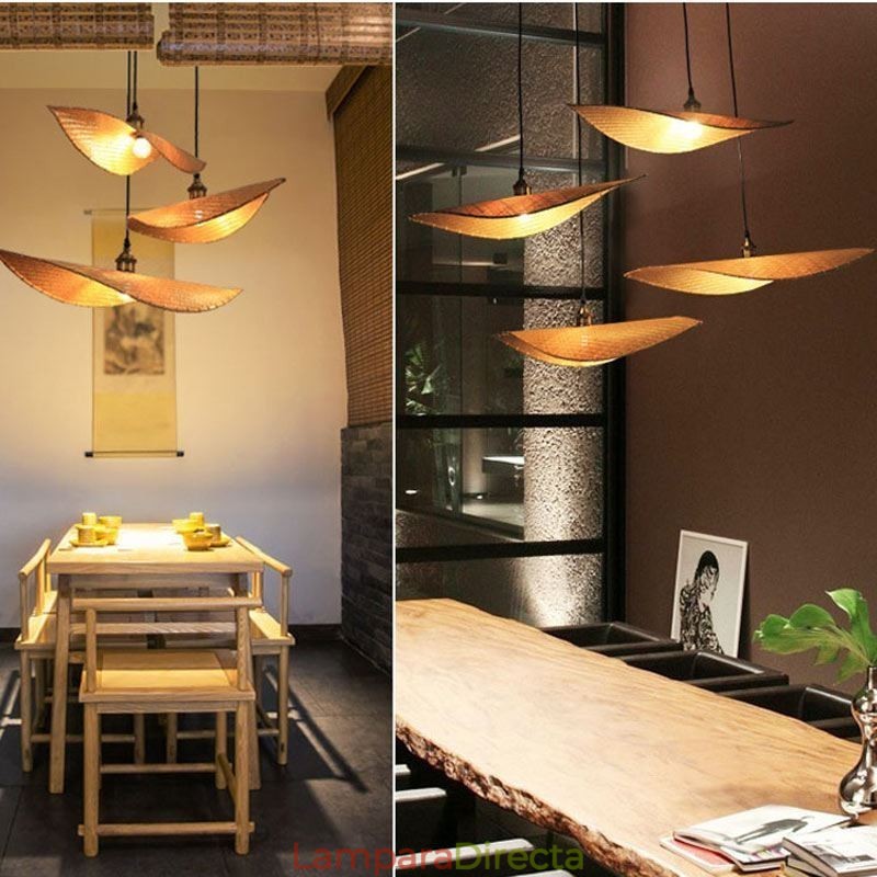Lámpara colgante de hojas creativas, lámpara colgante de bambú contemporánea, iluminación para salón de té