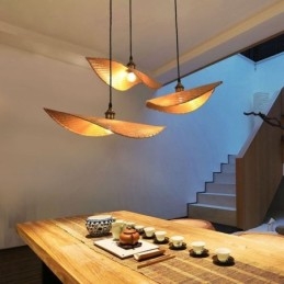 Lámpara colgante de hojas creativas, lámpara colgante de bambú contemporánea, iluminación para salón de té