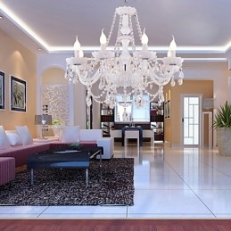 Lámpara de araña de cristal blanco de 8 luces para sala de estar moderna