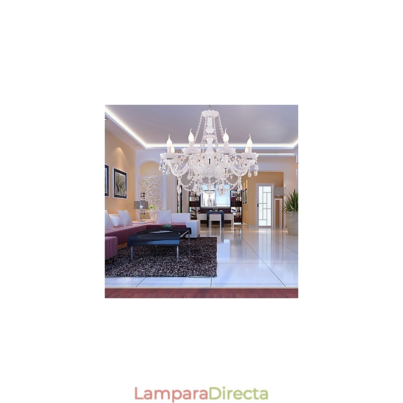Lámpara de araña de cristal blanco de 8 luces para sala de estar moderna