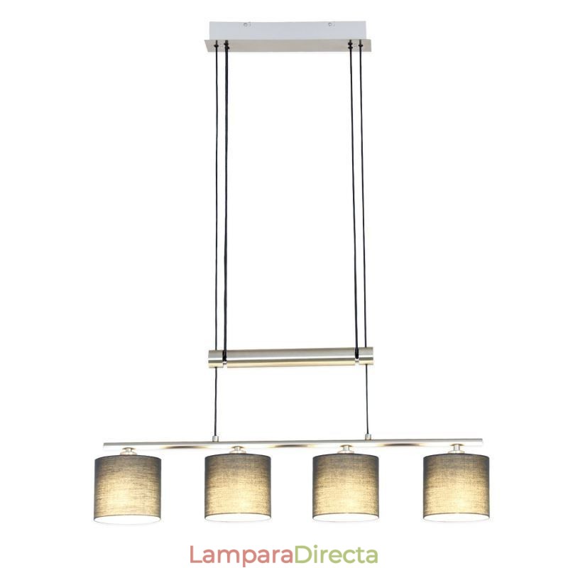 Lámpara colgante moderna de 4 luces con pantalla de tela y altura ajustable