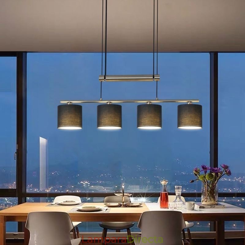 Lámpara colgante moderna de 4 luces con pantalla de tela y altura ajustable