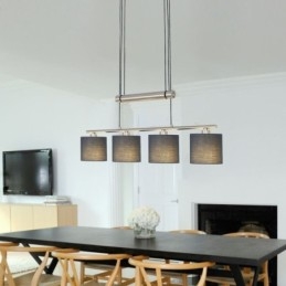 Lámpara colgante moderna de 4 luces con pantalla de tela y altura ajustable