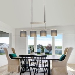 Lámpara colgante moderna de 4 luces con pantalla de tela y altura ajustable