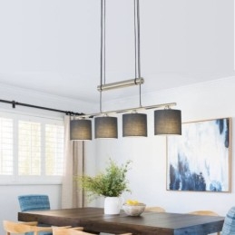 Lámpara colgante moderna de 4 luces con pantalla de tela y altura ajustable