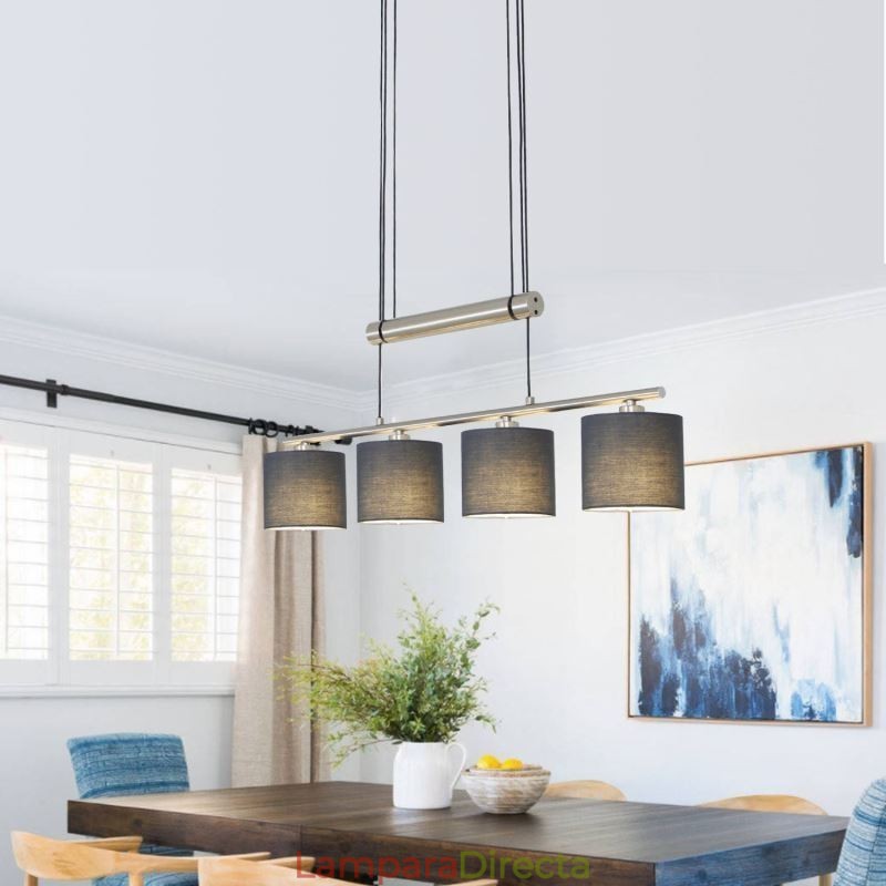 Lámpara colgante moderna de 4 luces con pantalla de tela y altura ajustable