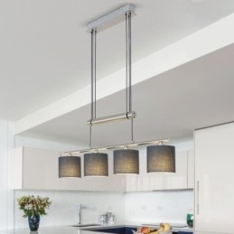 Lámpara colgante moderna de 4 luces con pantalla de tela y altura ajustable