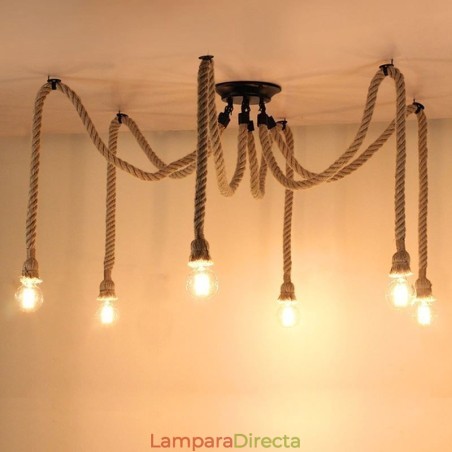 Lámpara colgante de cuerda de cáñamo de estilo retro de 6 y 10 cabezas, lámpara de techo vintage Lámpara colgante de cuerda de cáñamo de estilo retro de 6 y 10 cabezas, lámpara de techo vintage