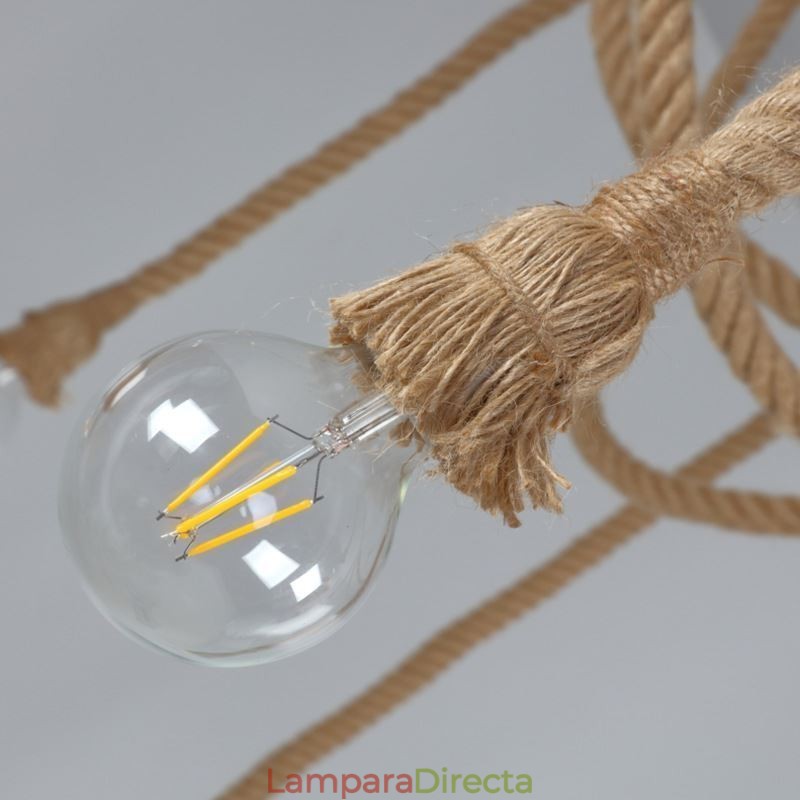 Lámpara colgante de cuerda de cáñamo de estilo retro de 6 y 10 cabezas, lámpara de techo vintage