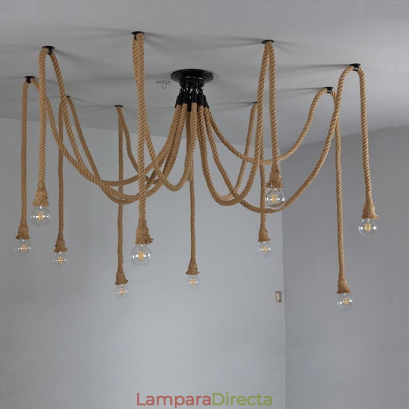 Lámpara colgante de cuerda de cáñamo de estilo retro de 6 y 10 cabezas, lámpara de techo vintage