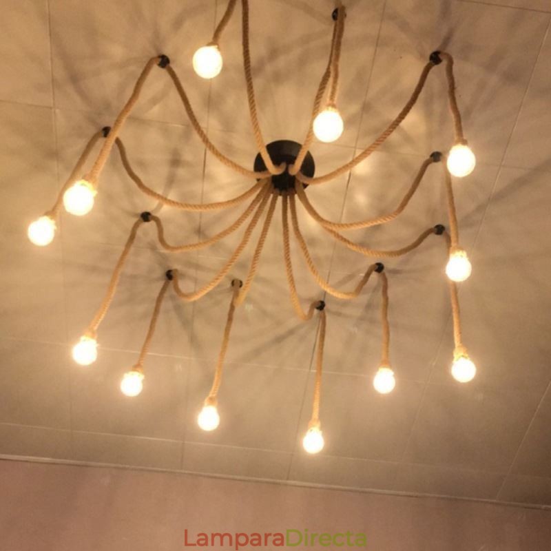 Lámpara colgante de cuerda de cáñamo de estilo retro de 6 y 10 cabezas, lámpara de techo vintage
