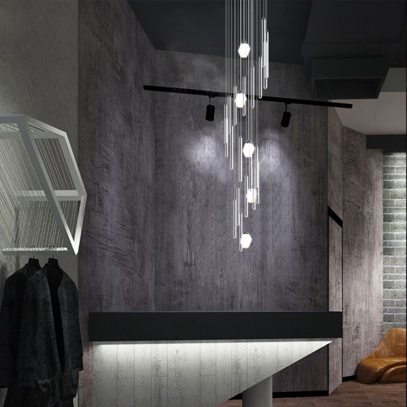 Lámpara colgante de racimo moderna de gran tamaño, lámpara colgante de cristal, escalera dúplex