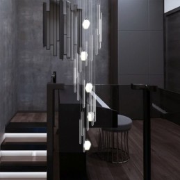 Lámpara colgante de racimo moderna de gran tamaño, lámpara colgante de cristal, escalera dúplex