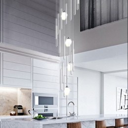 Lámpara colgante de racimo moderna de gran tamaño, lámpara colgante de cristal, escalera dúplex