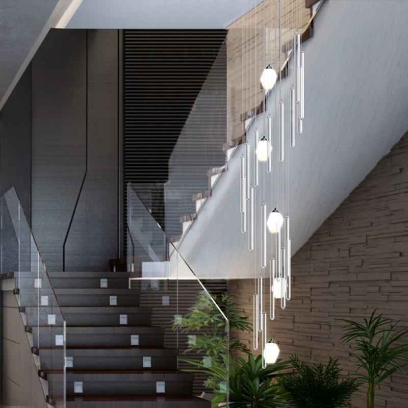 Lámpara colgante de racimo moderna de gran tamaño, lámpara colgante de cristal, escalera dúplex