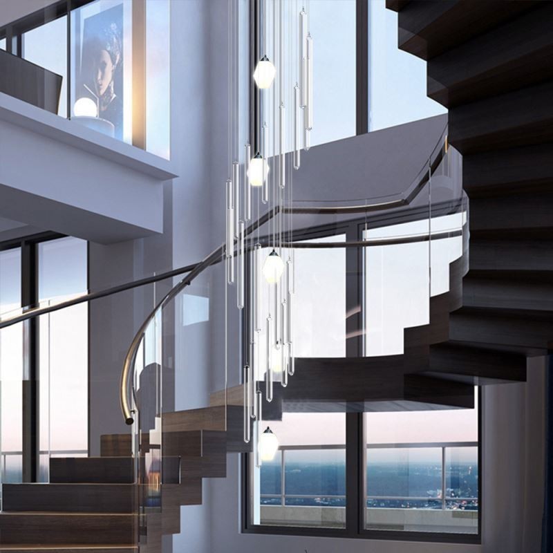 Lámpara colgante de racimo moderna de gran tamaño, lámpara colgante de cristal, escalera dúplex