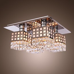 Lámpara de araña moderna de cristal de acero inoxidable para sala de estar, 4 luces