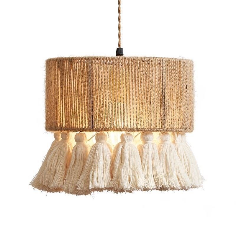 Lámpara colgante de cuerda de cáñamo con borlas para techo, decoración retro