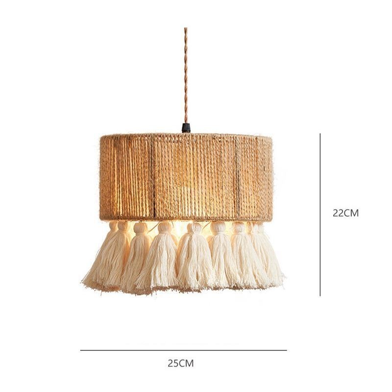 Lámpara colgante de cuerda de cáñamo con borlas para techo, decoración retro