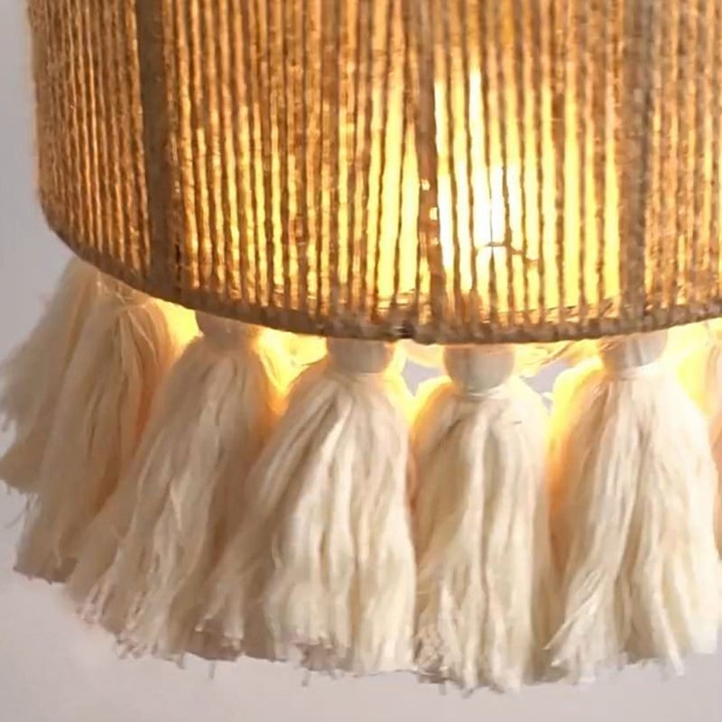 Lámpara colgante de cuerda de cáñamo con borlas para techo, decoración retro