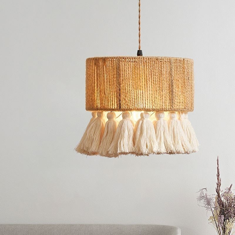 Lámpara colgante de cuerda de cáñamo con borlas para techo, decoración retro