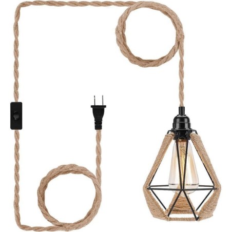 Lámpara colgante retro de cuerda de cáñamo, luz de techo, cable colgante de 5 m Lámpara colgante retro de cuerda de cáñamo, luz de techo, cable colgante de 5 m