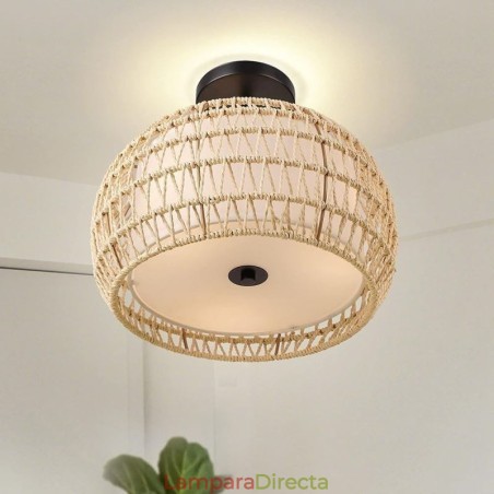 Lámpara de techo empotrada de tela con cuerda de papel, redonda, de 32 cm y 3 luces Lámpara de techo empotrada de tela con cuerda de papel, redonda, de 32 cm y 3 luces