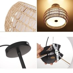 Lámpara de techo empotrada de tela con cuerda de papel, redonda, de 32 cm y 3 luces