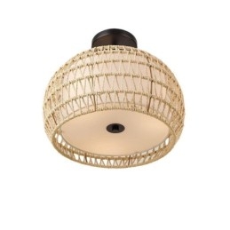 Lámpara de techo empotrada de tela con cuerda de papel, redonda, de 32 cm y 3 luces