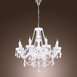 Lámpara de araña de cristal blanco de 8 luces para sala de estar moderna