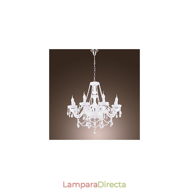 Lámpara de araña de cristal blanco de 8 luces para sala de estar moderna