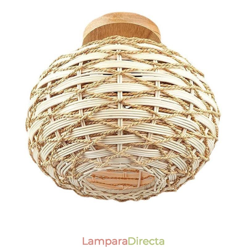 Pantalla de lámpara de ratán tejido con cuerda de papel y montaje empotrado en color madera y calabaza