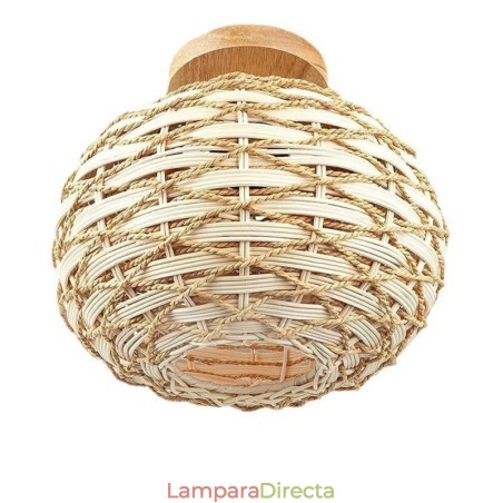 Pantalla de lámpara de ratán tejido con cuerda de papel y montaje empotrado en color madera y calabaza Pantalla de lámpara de ratán tejido con cuerda de papel y montaje empotrado en color madera y calabaza