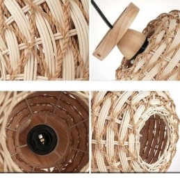 Pantalla de lámpara de ratán tejido con cuerda de papel y montaje empotrado en color madera y calabaza