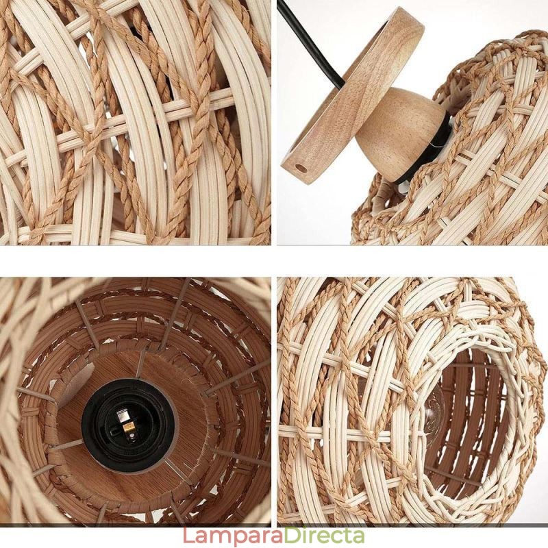 Pantalla de lámpara de ratán tejido con cuerda de papel y montaje empotrado en color madera y calabaza