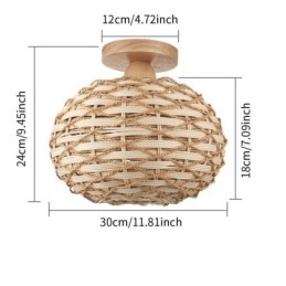Pantalla de lámpara de ratán tejido con cuerda de papel y montaje empotrado en color madera y calabaza
