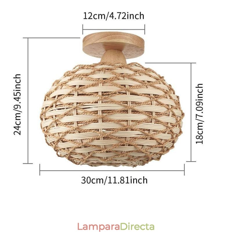 Pantalla de lámpara de ratán tejido con cuerda de papel y montaje empotrado en color madera y calabaza