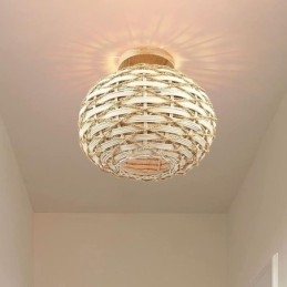 Pantalla de lámpara de ratán tejido con cuerda de papel y montaje empotrado en color madera y calabaza
